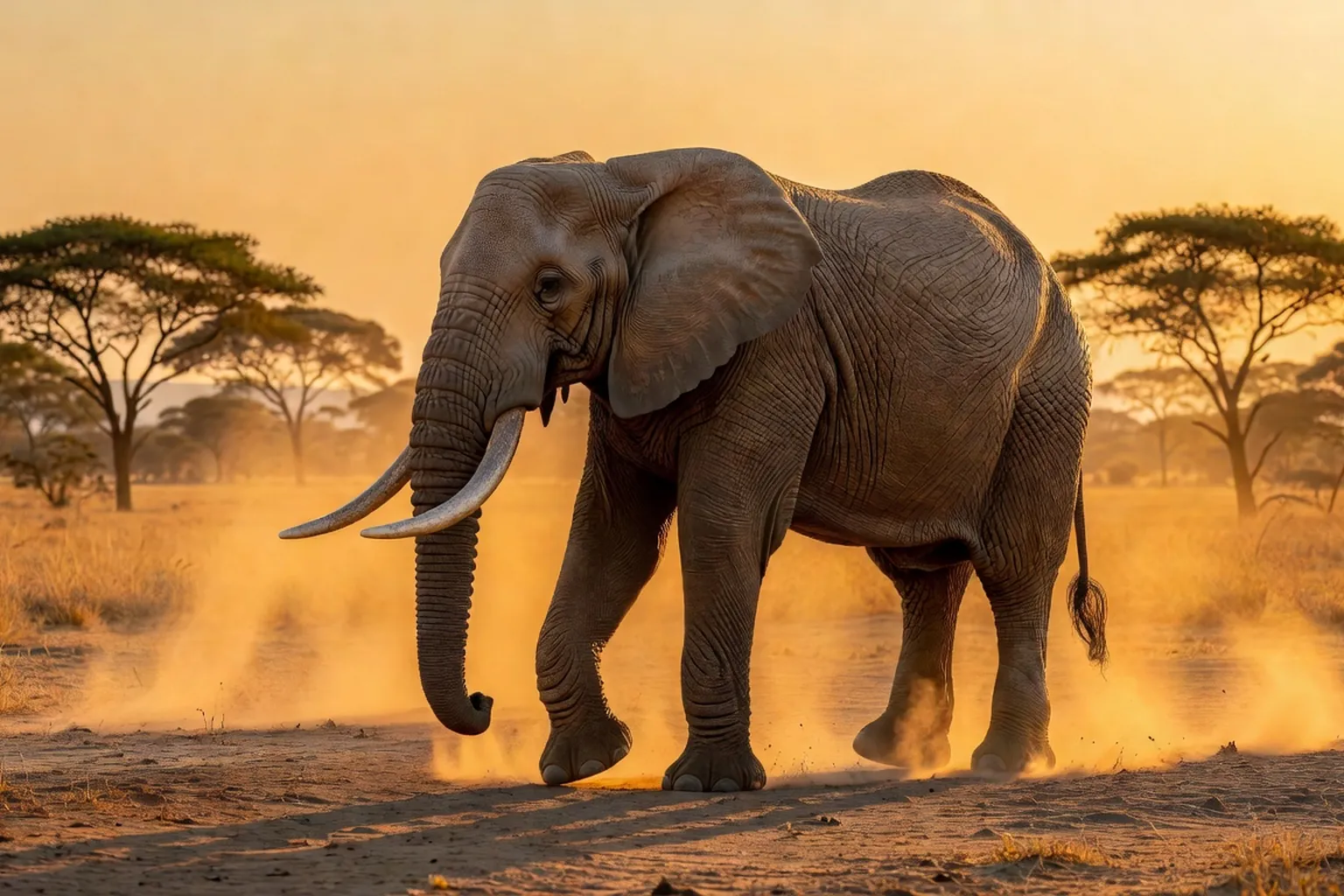 Troupeau d'elephants dans le parc national Kruger au lever du soleil