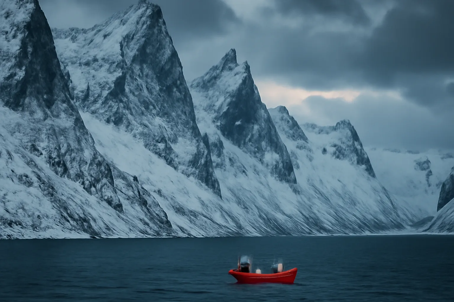 Paysage de Senja en hiver avec pics enneiges plongeant dans le fjord