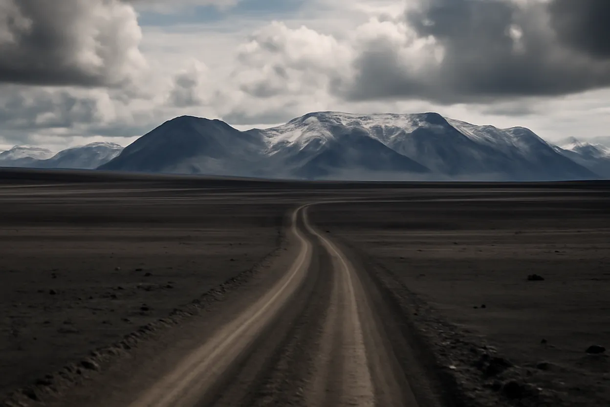 Piste F traversant un désert de lave noire dans les Highlands islandais