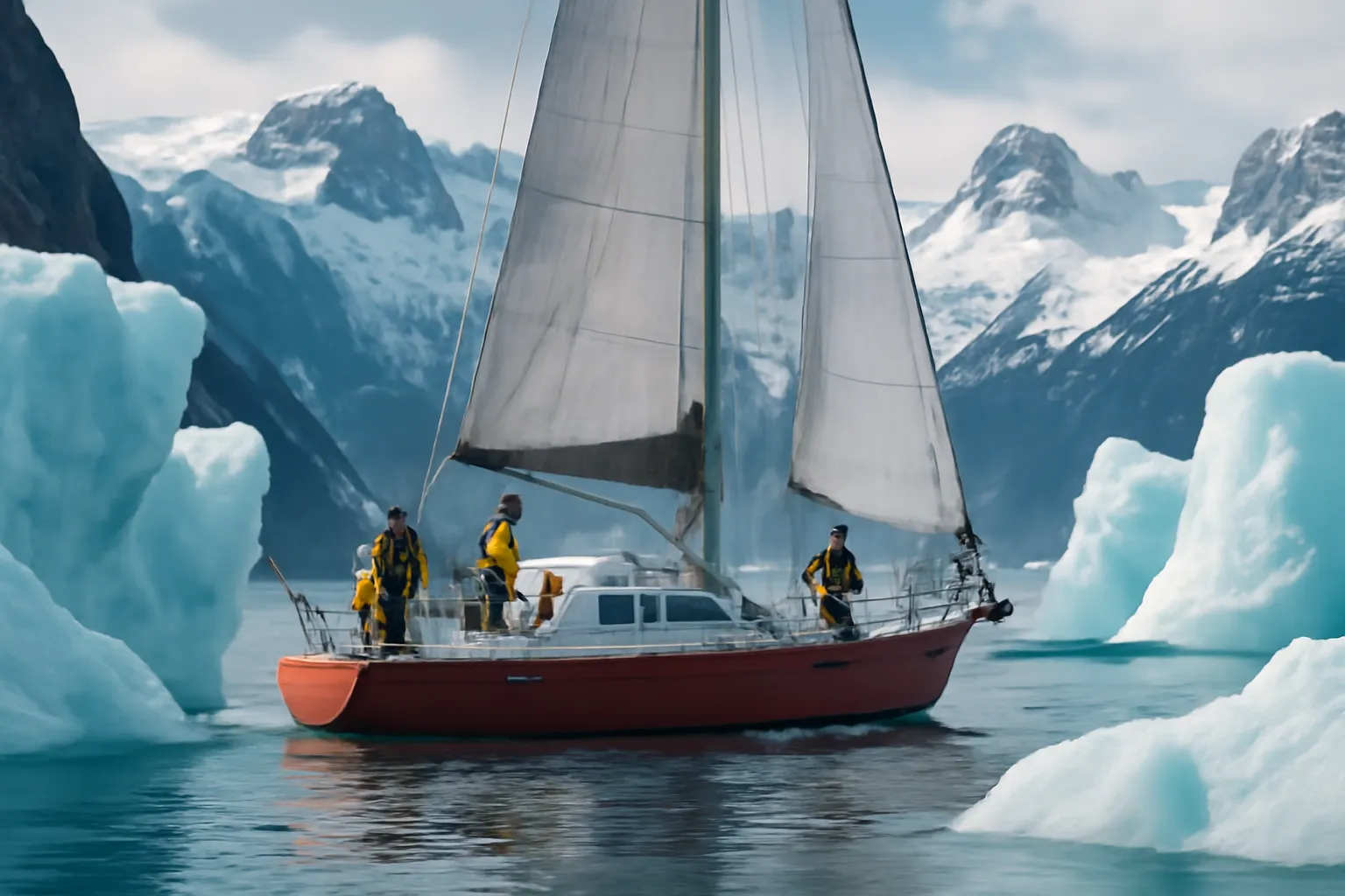 Voilier polaire navigant près de la banquise au Spitzberg