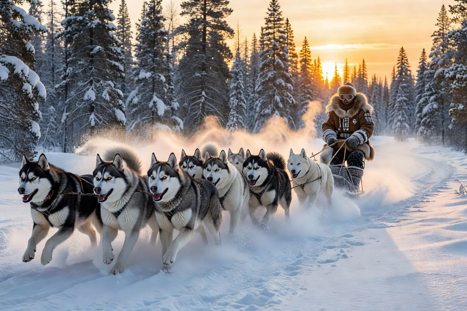Attelage de chiens huskies en Laponie